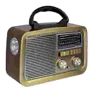 Rádio Am Fm Retro Vintage Recarregável Bivolt Pilha Tomada e Bateria Lanterna (Marrom)