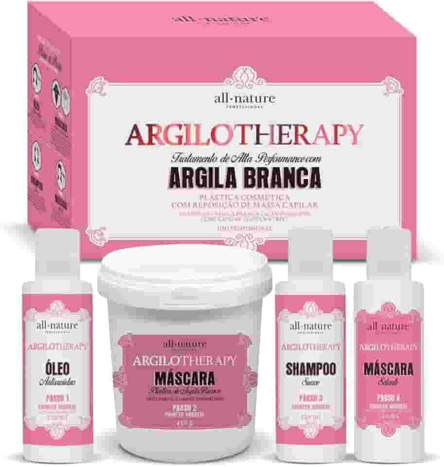 Kit Argilotherapy Argila Branca All Nature com Shampoo, Máscara, Óleo Multifuncional e Máscara Sólida, 810ml