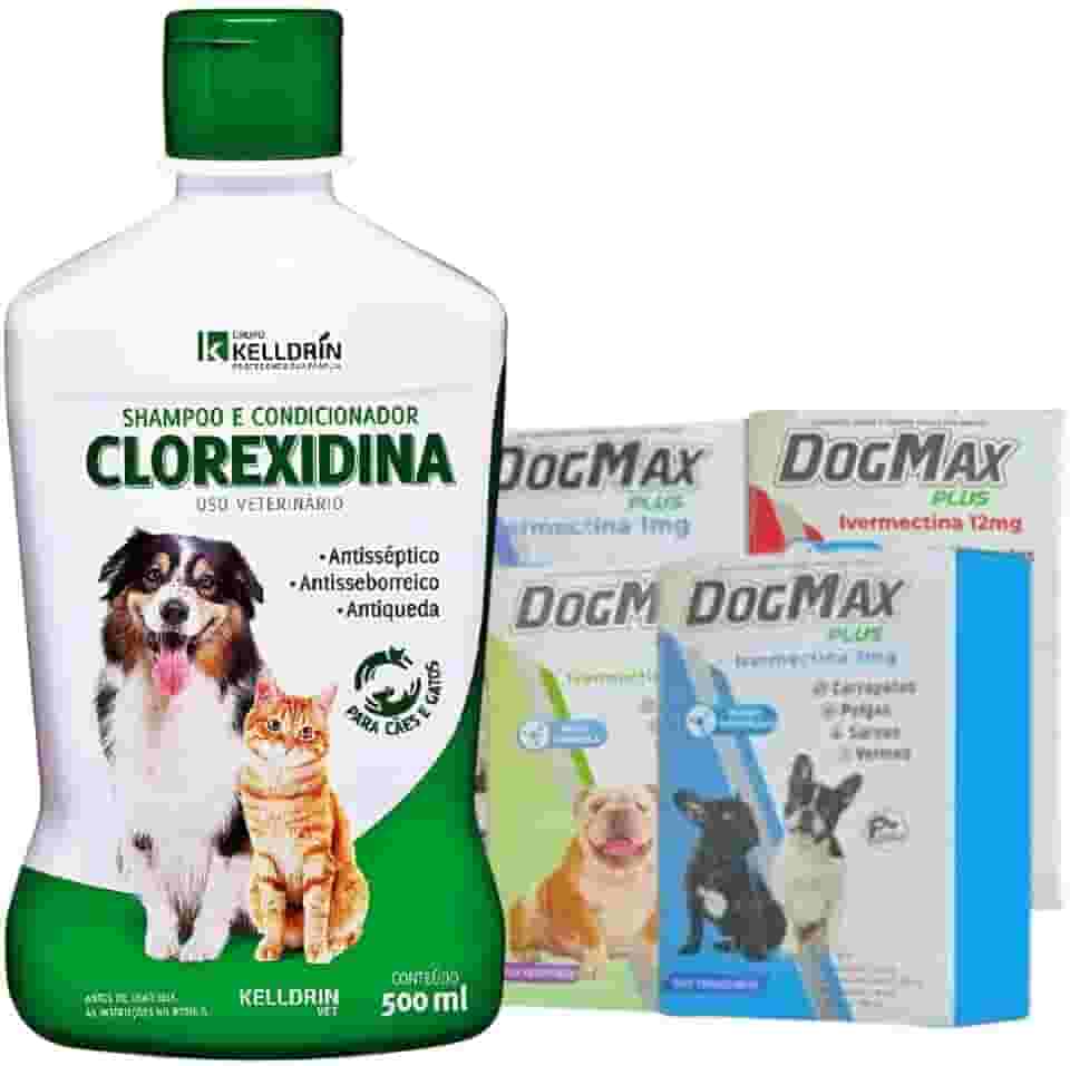 Kit tratamento sarna Canina, Micose, Coceira. Dogmax 4 comprimidos 5kg + Shampoo clorexidina (Cães de 7kg a 15kg)
