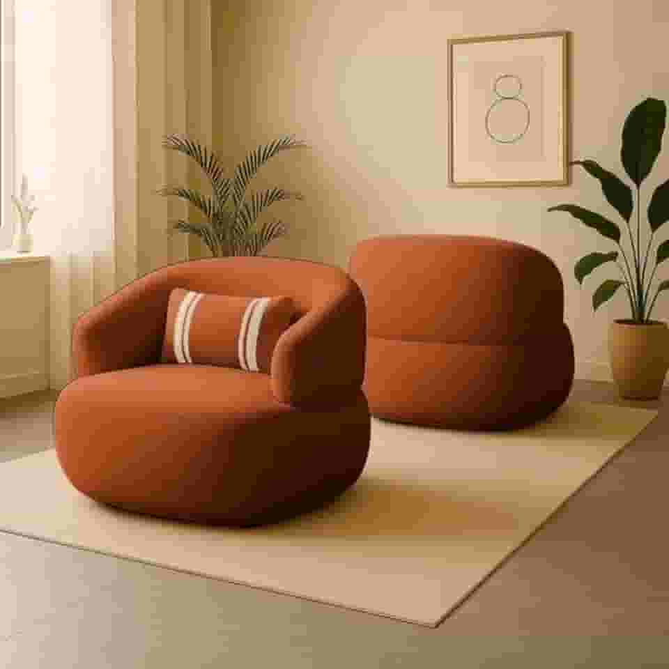 Poltrona Puff Design Orgânico Confortável em Buclê com Almofada