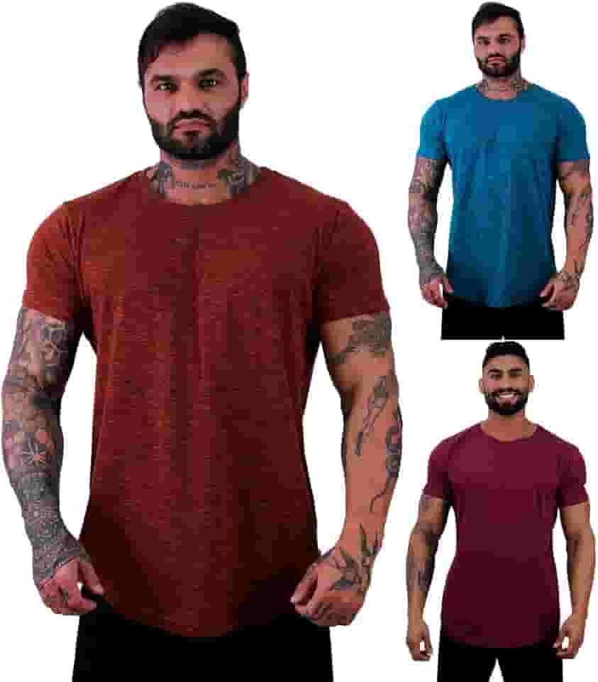 Kit 3 Camiseta LongLine Masculina MXD Conceito Básicas Slim Manga Justa Verão Academia Musculação Treino Camisas Lisas