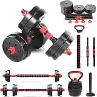 Kit Halteres Ajustáveis MK FIT Barras e Anilhas até 30kg Design Ergonômico Preto e Vermelho