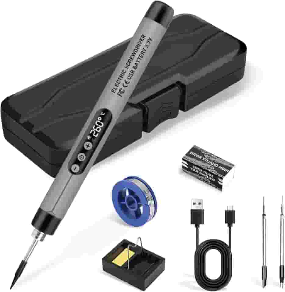 Dmyond Kit de ferro de solda sem fio, ferro de solda portátil sem fio recarregável por USB, termostático de temperatura ajustável digital LCD para reparo de eletrodomésticos, faça você mesmo - cinza