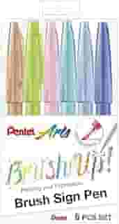 Pentel Kit Caneta Pincel Brush Sign Pen 6 Cores Pasteis KITBRUSH-6P