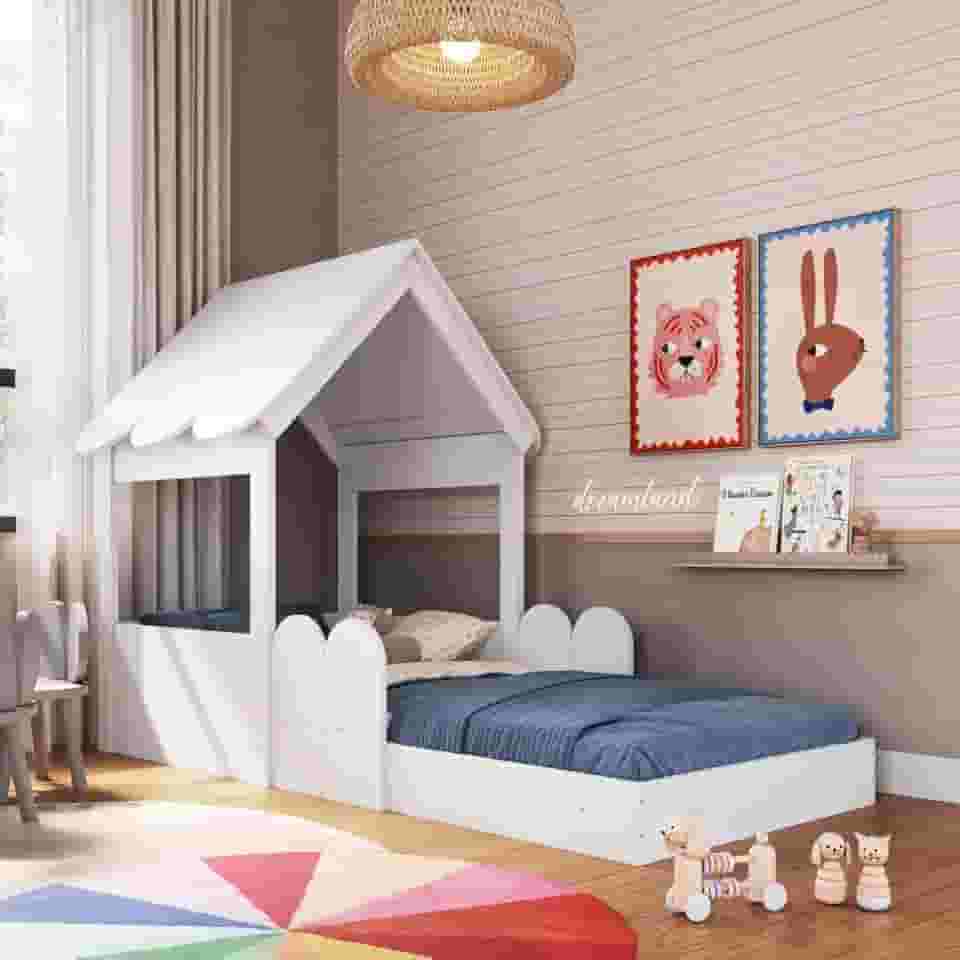 Cama Montessoriana Infantil Casa Solteiro Branco - Completa Móveis