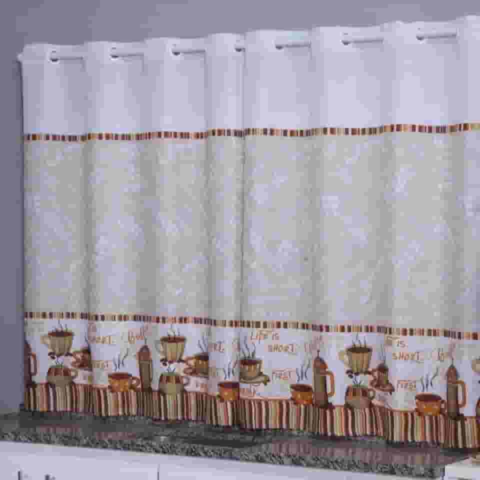 Cortina Cozinha Oxford 2,00x1,40 Estampada Cappuccino Janela Vitrô Ilhós Blackout Blecaute Decorativa Poliéster Varão (Cappucino)