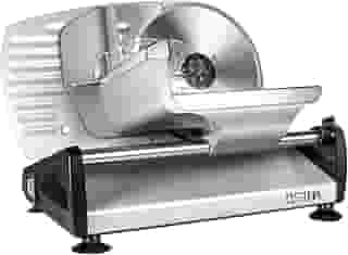 Fatiador de carne e frios OSTBA elétrico de com proteção de trava infantil, lâmina removível de aço inoxidável de 19 cm e carrinho de alimentos, espessura ajustável para carne, queijo, pão (150 W)
