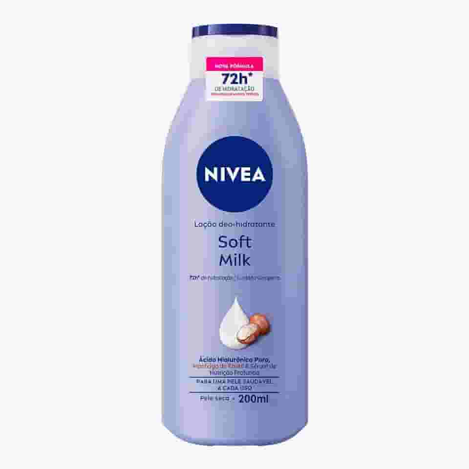 NIVEA Hidratante Desodorante Soft Milk 200ml - Hidratação para pele seca, com textura leve e sensação de suavidade que deixa a pele macia, cheirosa e hidratada por 48h