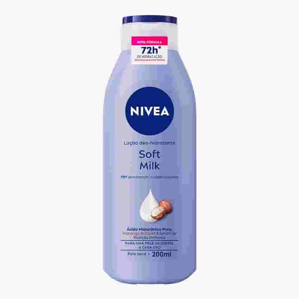 NIVEA Hidratante Desodorante Soft Milk 200ml - Hidratação para pele seca, com textura leve e sensação de suavidade que deixa a pele macia, cheirosa e hidratada por 48h