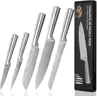 LUMAI Original Conjunto de 5 Facas Grandes de Cozinha Zurich Robusto em Aço Inoxidável 3CR13 com Lâminas Inteiriças – Forja Prolongada para Robustez, Anti ferrugem, Ultra Afiadas e Precisão Suíça