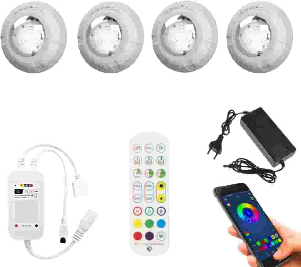 Kit 4x Refletor Led Piscina Luxpool + Comando Wi-fi Compatível com Alexa + Fonte
