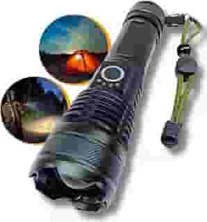 Lanterna Tática Militar Super Potente LED Recarregável USB com Zoom Longo Alcance para Trilhas, Sitio, Fazenda, Vigilante