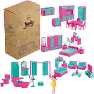 Kit Judy Home Completa com Boneca – Casa de Brinquedo Infantil com Móveis, Acessórios e Ambientes Realistas