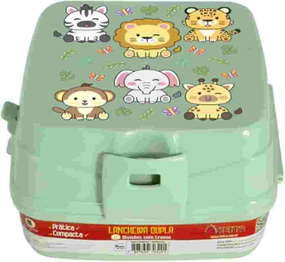 Keita, Lancheira Dupla Com 4 Divisórias Com Travas Infantil Verde