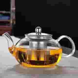 Chaleira de Vidro com Infusor de Inox, Para Chá, Café, Agua, Cozinha, Fogo à gas, Elétrico, Resistente ao Calor, Tampa de Aço Inox 600 ml vidro Borossolicato
