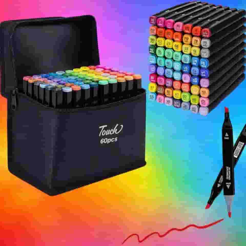 Caneta Marcador Para Colorir Desenho Profissional 24, 36, 48, 60, 80, 100, 120, 168 Cores Conjunto De Canetinhas Pontas Duplas Codificados por Cores Vivas para Desenho (60)