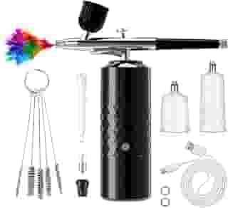crpen Kit de Aerógrafo Recarregável Sem Fio Compressor de Aerógrafo Portátil Escova de Ar para Pintura de Modelos, Arte de Unhas, Decoração de Bolos, Maquiagem, Barbeiro (Preto)