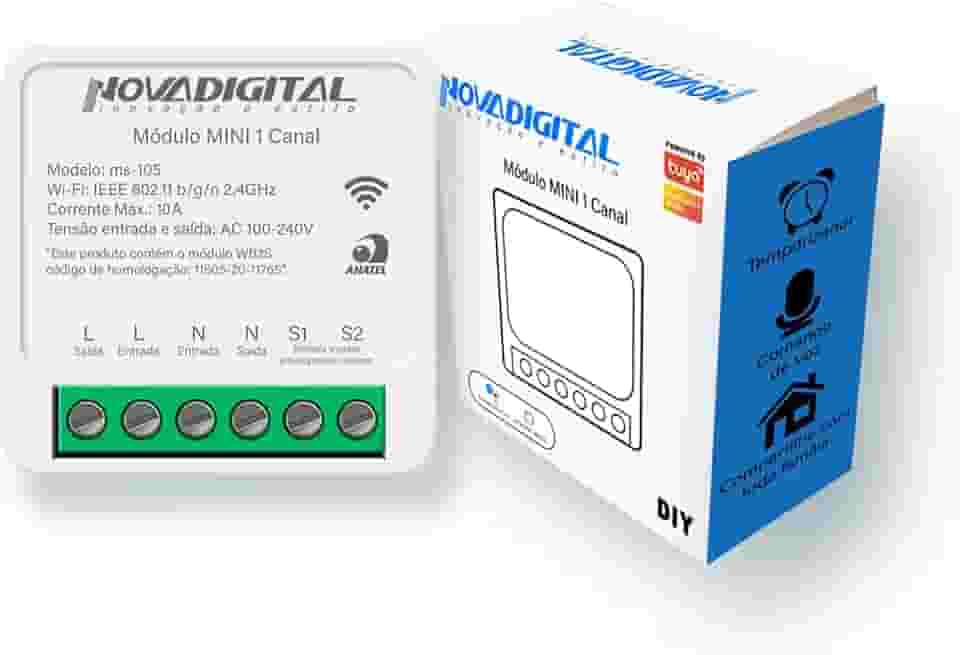 Interruptor Relé Módulo Automação Wi-Fi DIY 1 Canal 16A Inteligente NovaDigital Mini MS-105