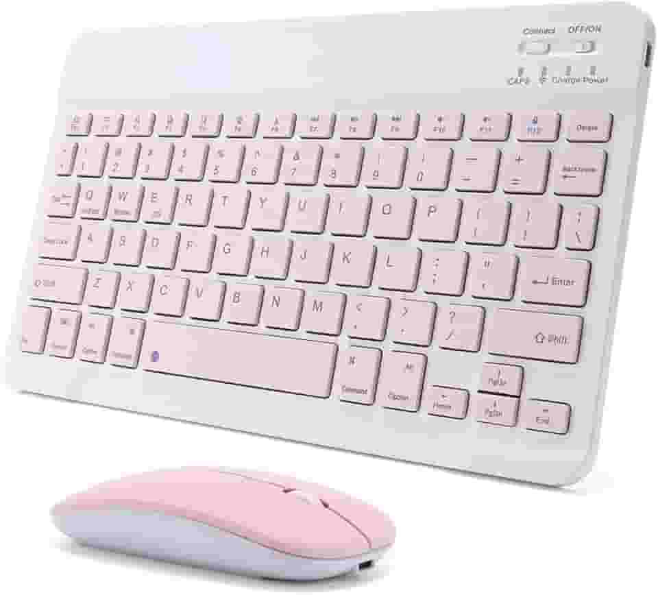 Combo Teclado e Mouse Sem Fio Bluetooth - Teclado Ultrafino, Recarregável - Kit Compatível com Tablets e PCs (Rosa)