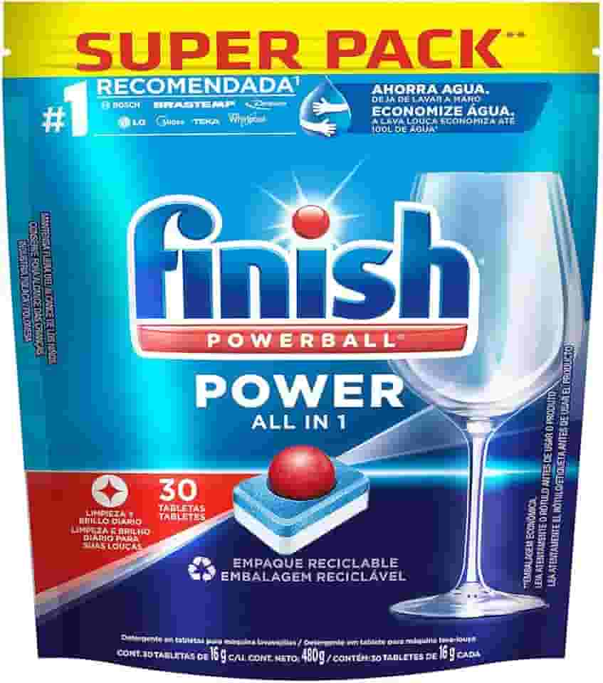 Finish Powerball Detergente para Lava Louças, Tabletes com Secante, 30 Tabletes