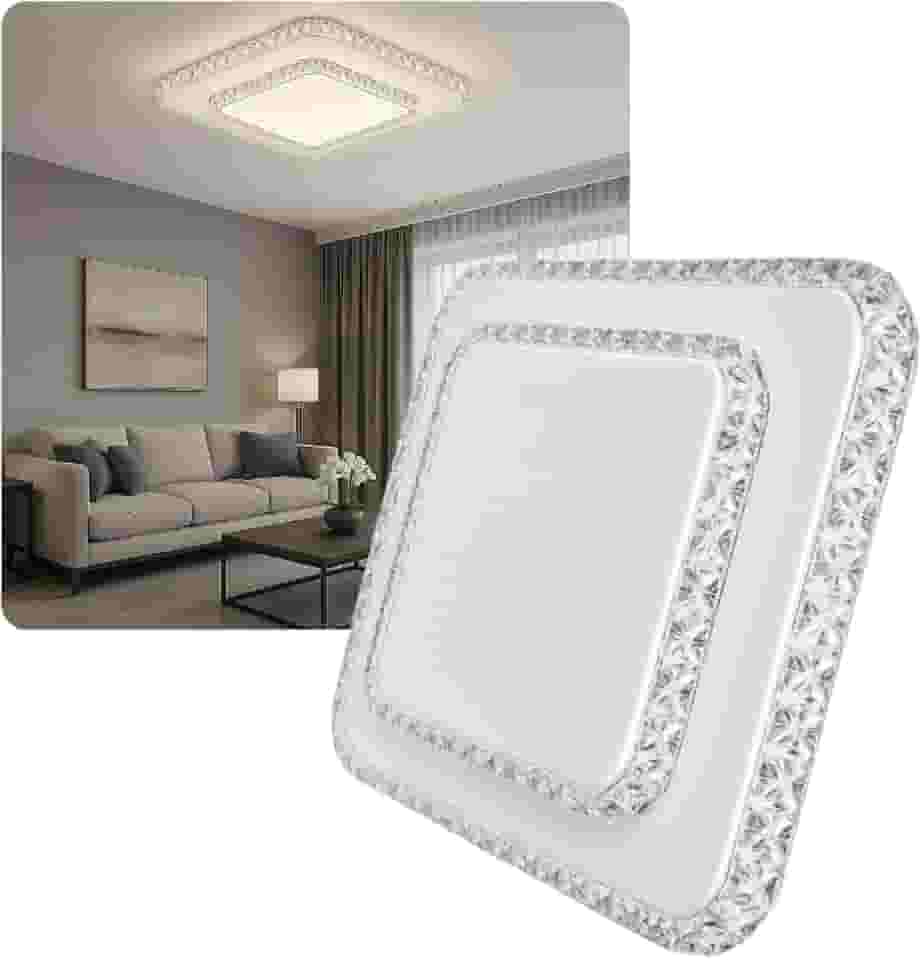Luminária de Teto Moderna para Sobrepor Plafon Led 3 em 1 Efeito Cristal Estrelado Lustre para Sala 110/220v