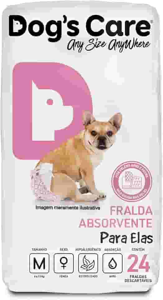 DOG’S CARE Fralda Descartável Para Cães Fêmeas de 6 a 13kg - Fralda Absorvente Para Cachorros Idosos e Filhotes - Tamanho M - 24 Unidades