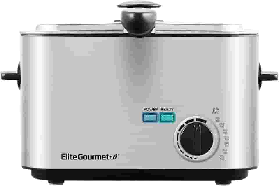 Elite Gourmet EDF116 Elétrico 1,2 Qt. / Fritadeira de óleo de 4,8 chávenas, temperatura ajustável, cesta removível, tampa com botão de toque frio, aço inoxidável