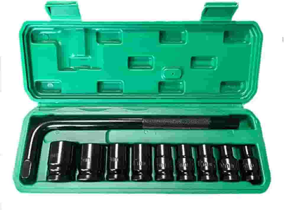 Kit de Soquetes com Chave em L de 10 Peças - Aço Cromo Vanádio Preto, 1/2" (8-24mm) - Jogo de Ferramentas para Mecânica, Manutenção de Carros e Reparos Domésticos