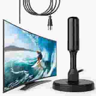 Antena Digital TV Interna Externa Amplificada HDTV 4K UHF | VHF | FM, Resistente A Água, Compatível Com Samsung, LG, Philco, APC, Philips, Smart TV, Led, LCD, 3D, Cabo 5 Metros, Com Imã - Premium
