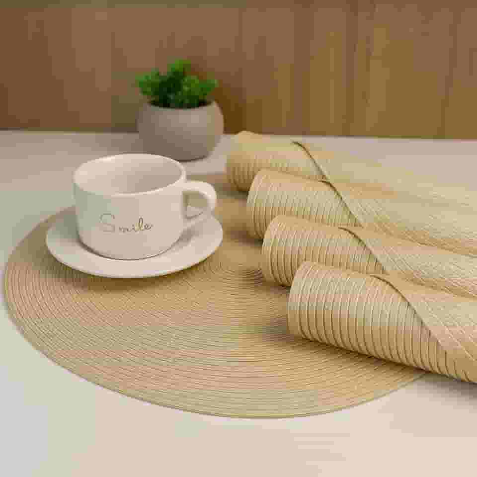 Kit 4 Peças de Jogo Americano Redondo 38cm Para Mesa Posta Elegante, Souplast, Jantar, Cozinha, Café da Manhã e Lanches (AREIA)