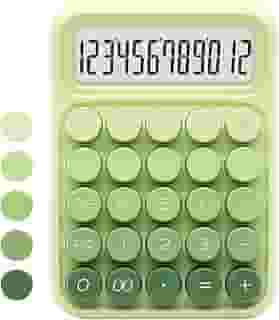 Calculadora Mecânica, Tela LCD Grande de 12 Dígitos, Botões Grandes e Fáceis de Pressionar, Calculadora Colorida, Modo de Sono Automático, com Bateria. Para Escritório, Escola, Casa (Gradiente Green)