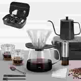 Kit Café 9 Peças, com Coador de Café, com Moedor de Café Manual, com Chaleira de 600mL, Balde para Compartilhar de 350mL, 2Pce Copos 100mL, PapéIs de Filtro 40Pcs, Conjunto de Cafeteira