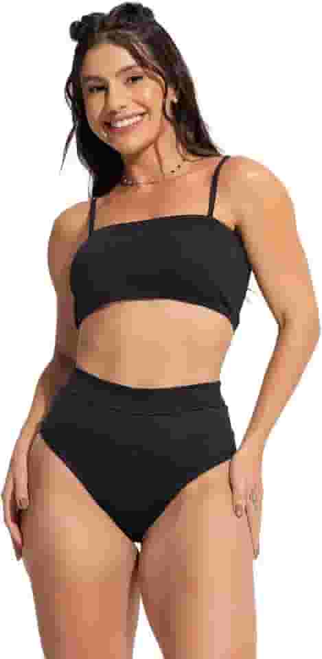 Biquíni Jacquard Top Faixa Hot Pants Cintura Alta Cropped Mvb Modas