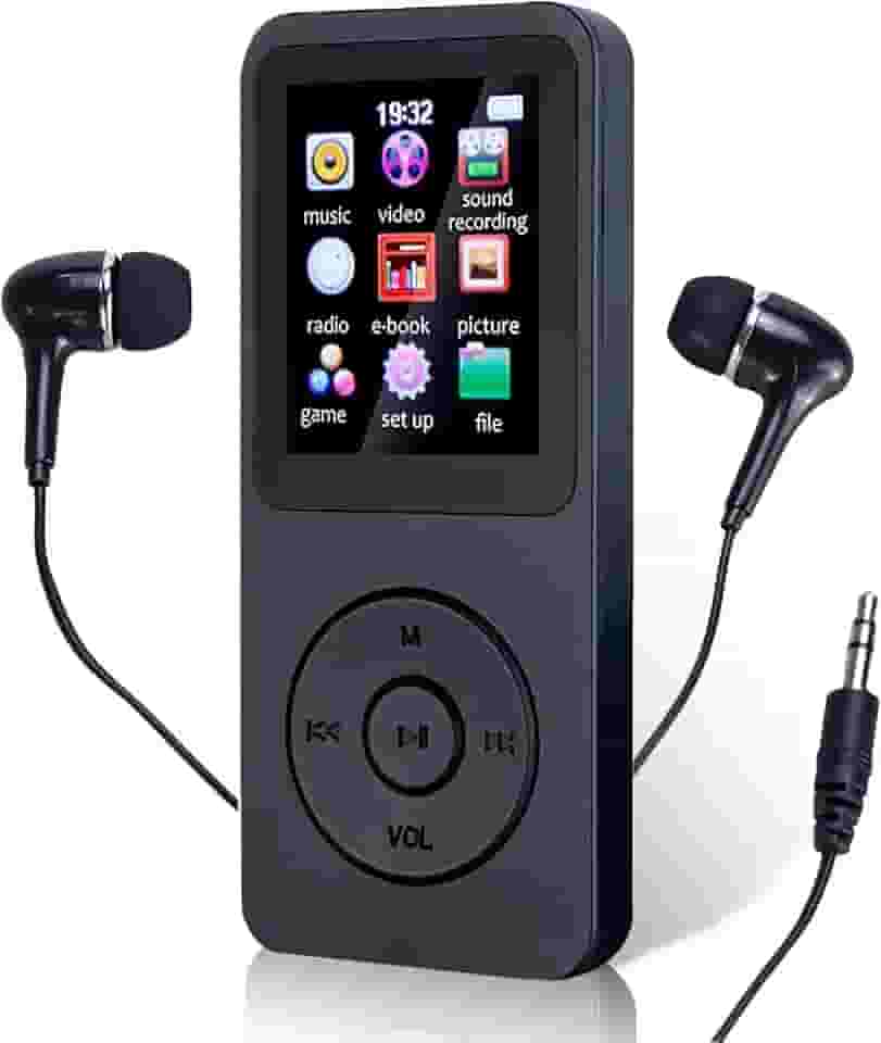 MP3 MP4 Player Portátil Reprodutor de Música Ultrafino MP3 Player Bluetooth Reprodução de Vídeo Gravador de Voz Suporte Cartao de Memoria de Até 128 GB(Preto)