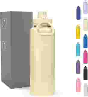 Garrafa Térmica 800ml - Duplamente Isolada a Vácuo, Aço Inox 304, Base Emborrachada Anti Derrapante, Bebidas Geladas por 24 Horas e Quentes por 12 Horas, (Creamy)