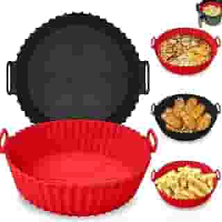 Kit 2 Formas Silicone Para Air Fryer Antiaderente Reutilizável Com Alça Pode ser Usada em Fornos e Microondas