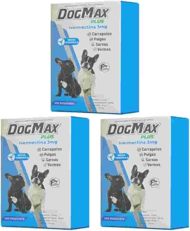 DogMax Plus - Ação 4 em 1 - Remédio para pulgas, carrapatos, vermes e sarna 12 Comprimidos 15kg