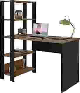 Escrivaninha com Estante Lateral MATCH cor Preto/Pinho - Artely