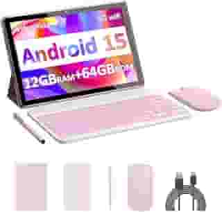 tablet Android 14, tablets de 10 polegadas com teclado, 8 GB de RAM+64 GB de ROM+1 TB de tablet expansível, processador de quatro núcleos de 1,8 GHz, capa / rato / lápis, câmara de 8 MP/bateria de