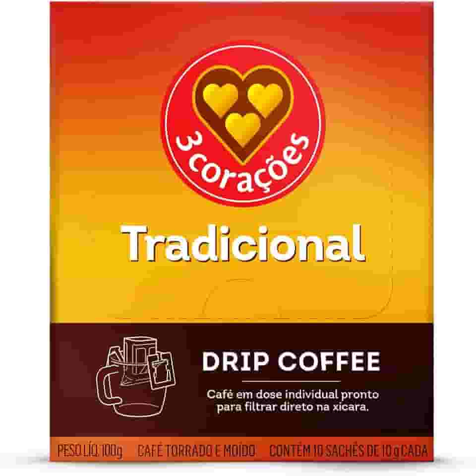 3 Corações Café Drip Coffee Tradicional - contém 10 unidades