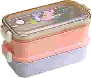 Marmita Térmica Lancheira com 2 Potes para Lanche Escolar 700 ml (Rosa/Lilás)
