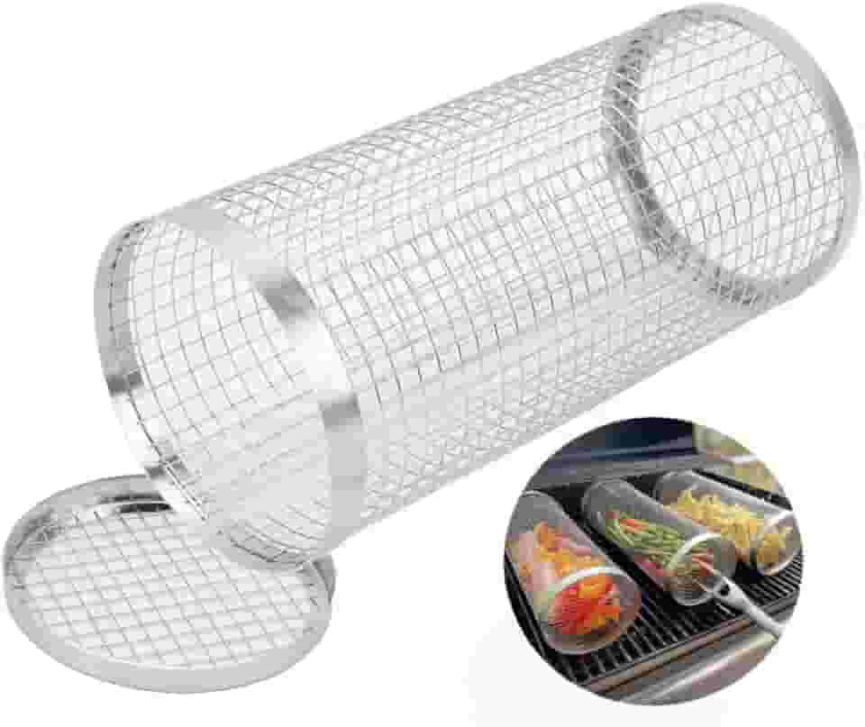 Grelha Cesto Cilindro Para Churrasco Em Aço Inox