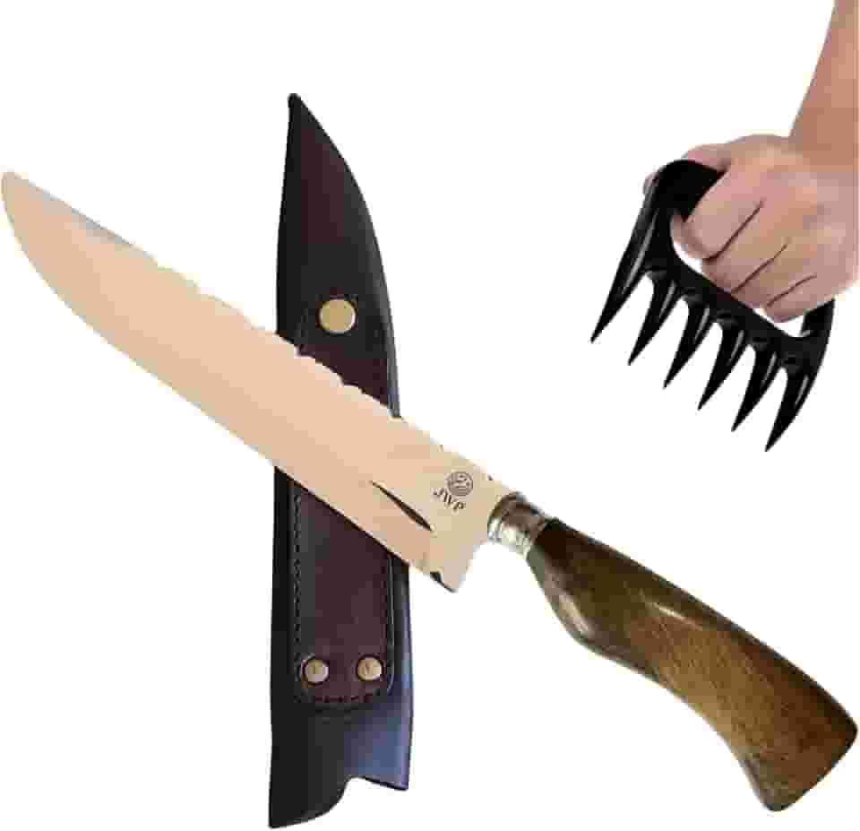 Faca Churrasco Artesanal Picanheira 8” Aço Inox 420C | Cabo Madeira ou Híbrido | Bainha Couro | Caixa Presente | Garra de Urso | Linha Luxo JWP