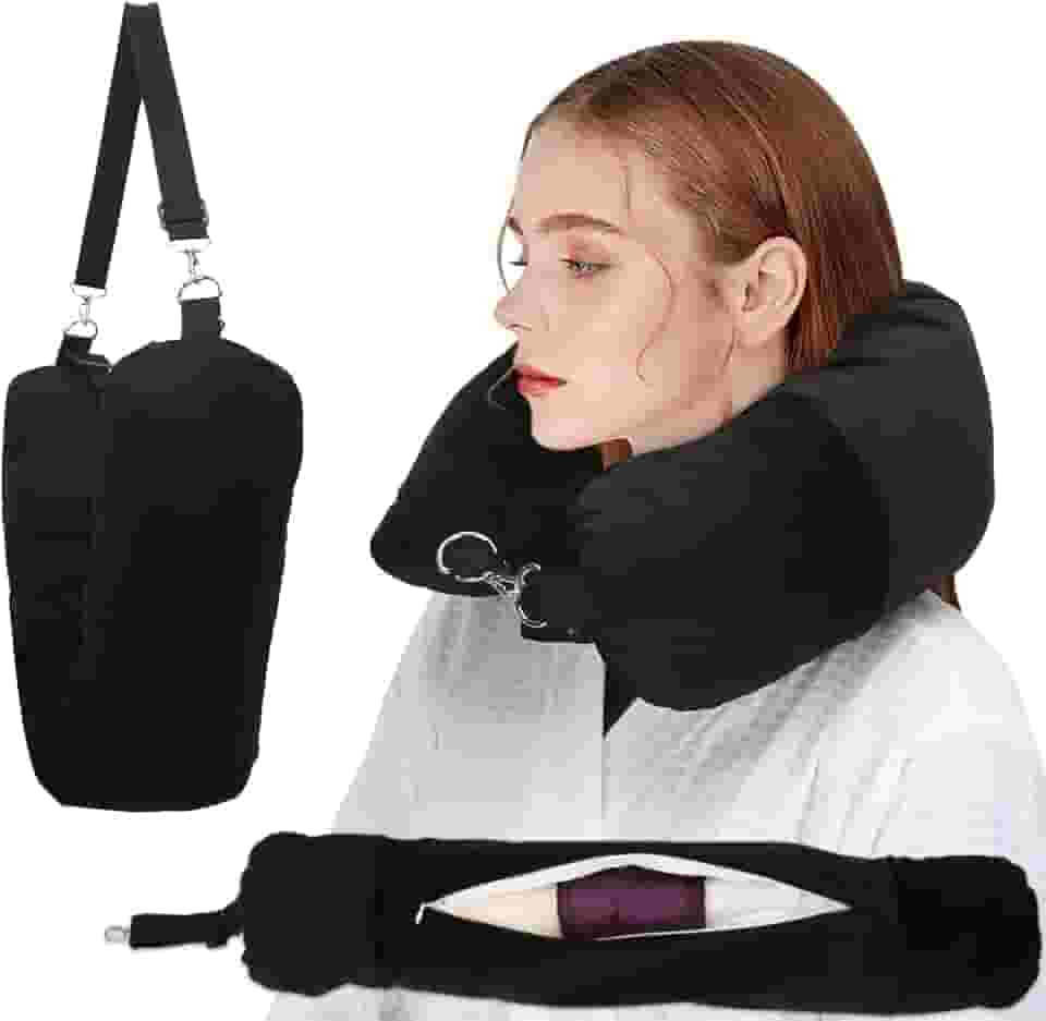 Travesseiro de viagem de pelúcia, travesseiro de pescoço para viagem, travesseiro de pescoço de viagem recheado com armazenamento de roupas – sem taxas extras de bagagem, serve para mais