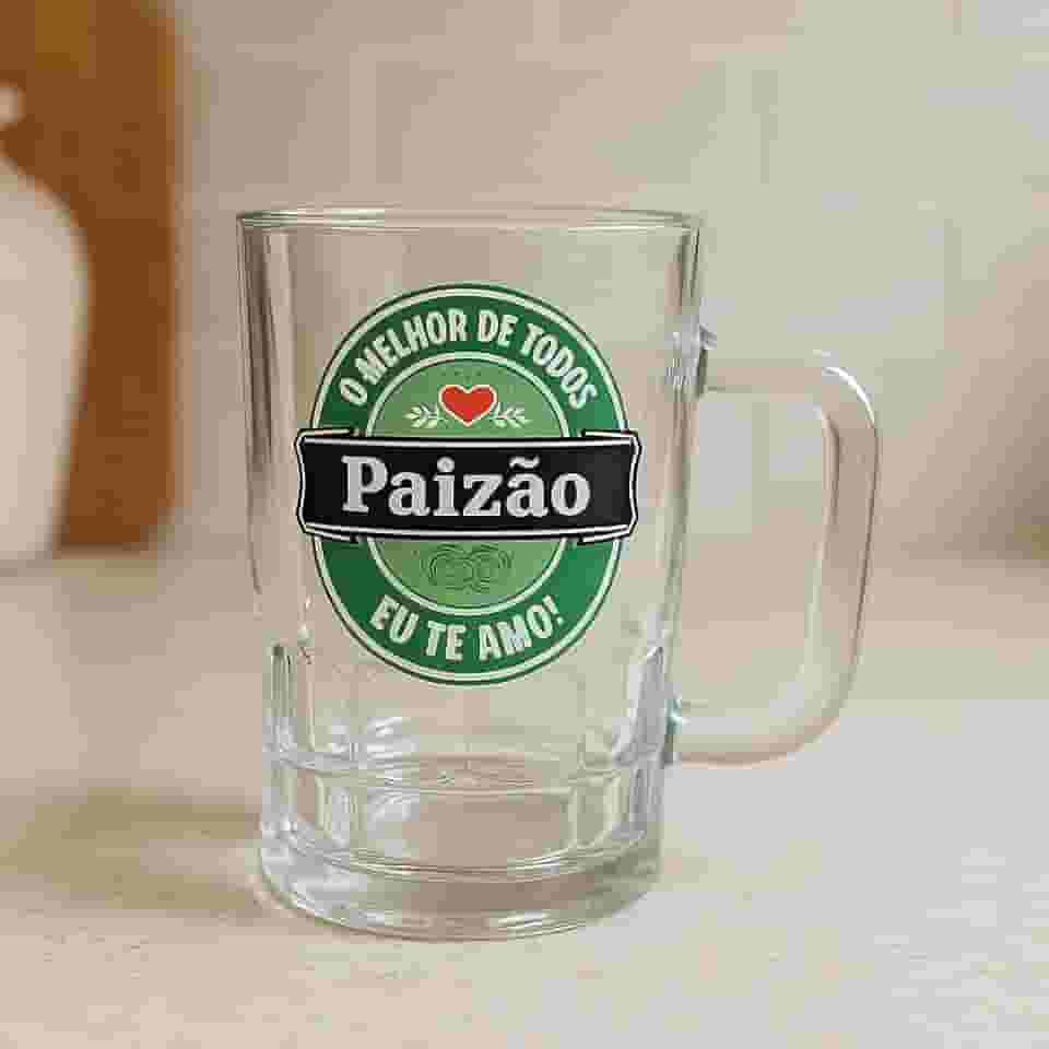 Caneca de Vidro Pai 340ml - Presente Criativo Para Pai e Padrasto Ideal para Cerveja, Drinks e Sucos – Vidro Reforçado e Alça Confortável Natal Aniversário e Dia dos Pais (Paizão Eu Te Amo)