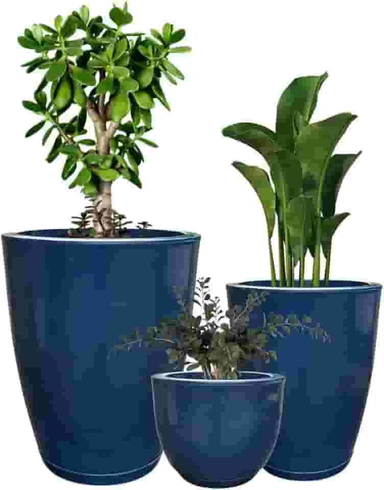 Kit 3 Vasos para Plantas Decorativo Luxo Efeito Marmorizado Cor Azul