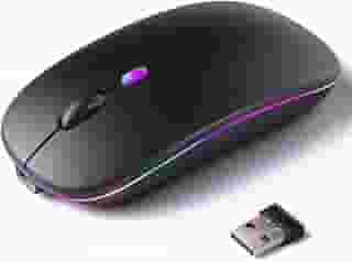 Mouse Sem Fio Recarregável com LED RGB Design Ergonômico e Conexão Bluetooth para Notebook PC e Home Office (Preto)