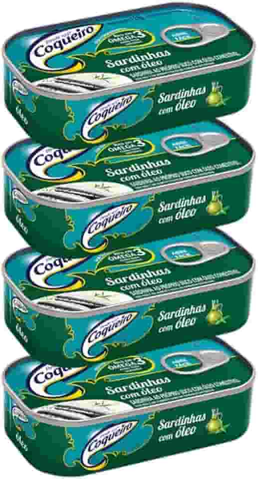 Kit 4 Sardinhas Coqueiro em Óleo 125g – Fonte de Proteína e Ômega 3 Sem Conservantes