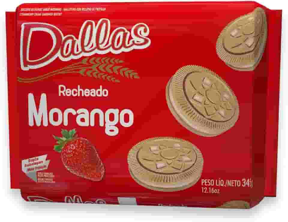 Biscoito Recheado Morango Dallas 345G, Dallas Alimentos, Biscoito Doce Recheado Sabor Morango, Vermelho, Casquinha Crocante E Recheio Cremoso, Alimento Bem Feito Para Bem Servir