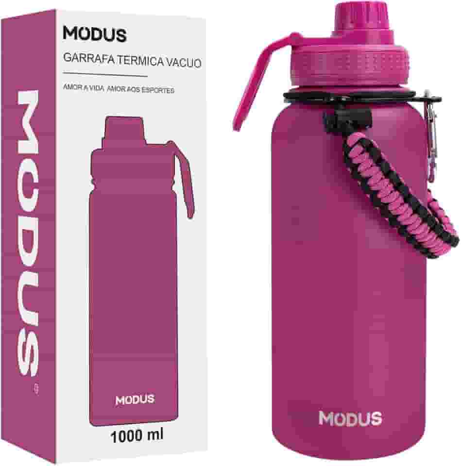 MODUS Garrafa Térmica Esportiva De Aço Inoxidável Com Isolamento A Vácuo De 1000ML (Vermelho Rosa)